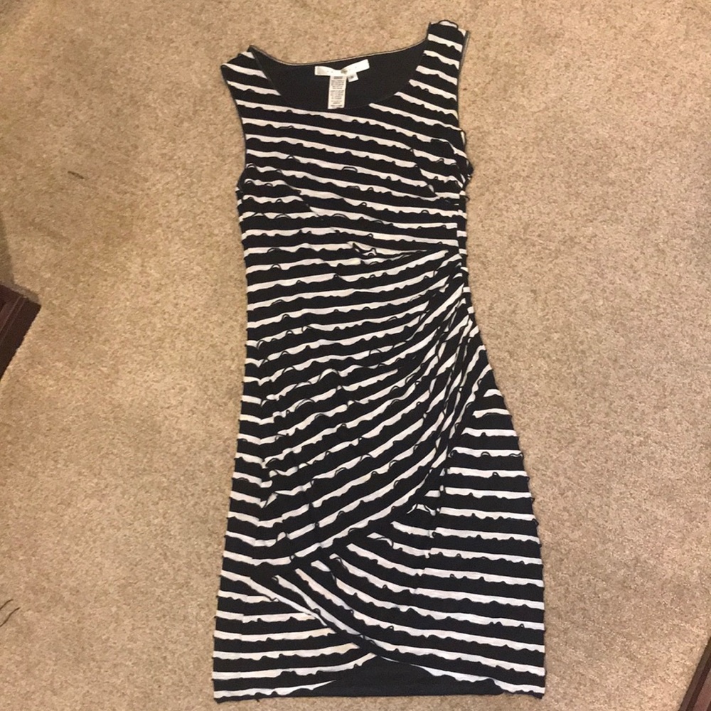 Max Studio Black & White striped ruche dress